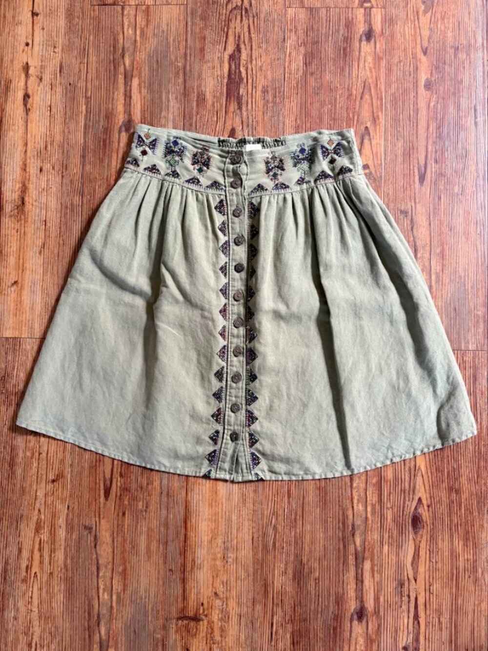 Maeve Embroidered Lined Green Skirt
